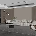 Modern Living Room With Beige Sofa Round Coffee Table Floor Lamp Bookshelf And Large Window