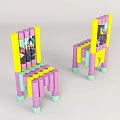 Vibrant Multicolored Accent Chairs Featuring Yellow Pink Purple Green Slats And Green Bases