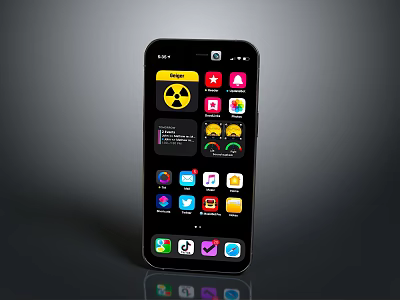Smartphone Home Screen Showing Colorful App Icons With Yellow Radiation Symbol 3d model