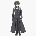 Game Anime Character In Black Long Coat With Decorative Outfit Design