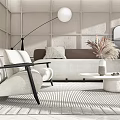 Modern Living Room Interior With Comfortable Sofa Soft Rug Floor Lamp Decorations And Large Window