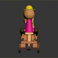 Wooden Seesaw Toy With Two Puppets Wearing Yellow Hats And Wheels