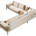 Stylish Modern Casual Sofa Set With Beige Fabric Plush Cushions And Modular Design