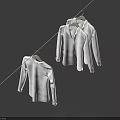 Two White Clothes Hanging On A Rope Against Blue Background 3d model