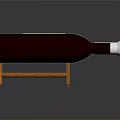 Red Wine Bottle Displayed on Wooden Stand with White Label in Dark Background
