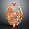 Ornate Jewelry Pendant with Oval Frame Featuring Carved Female Figure Holding Jug and Intricate Patterns
