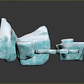 Garden Landscape With Blue Ice Blocks In Various Shapes And Transparent Texture