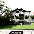 Traditional Courtyard Entrance With Decorative Gate Stone Pillars Pathway And Greenery