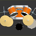 Complete Orange Drum Set With Multiple Drums Cymbals Sturdy Metal Stands And Black Stool