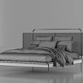 Modern Double Bed With Upholstered Headboard Metal Frame And Black Bedding 3d model