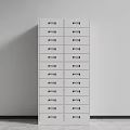 White Multiple Drawer Filing Cabinet Against Plain Wall In Minimalist Interior Space 3d model