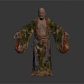 A Man Standing with Arms Outstretched in Traditional Colorful Robe with Ornate Designs