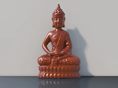 Brown Carved Buddha Sculpture in Sitting Posture with Intricate Base on Dark Surface 3d model