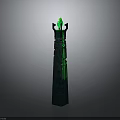 Ornate Decorative Pillar With Green Illuminated Spire And Luminous Patterned Sides For Scene Decoration