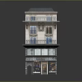 Detailed Multi Storey Building Model With Shop Front And Balconies In European Style