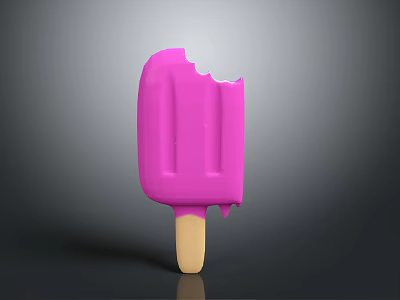 Purple Bitten Melting Popsicle on Wooden Stick with Drips Against Gray Background 3d model