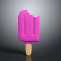 Purple Bitten Melting Popsicle on Wooden Stick with Drips Against Gray Background