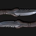 Artisan Handcrafted Knife With Feather Textured Blade And Wooden Handle Gold Accents
