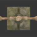 Vintage Door Latch As Daily Living Item With Stone Base Wooden Bar And Mossy Texture