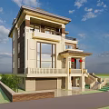 Elegant Modern Detached Villa Exterior With Balcony Garage Driveway And Lawn