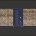 Blue Metal Grid Gate With Brick Walls On Both Sides Residential Entrance Design