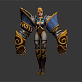 Game Movie Character With Orange Hair Blue Golden Armor Large Shoulder Wings And White Outfit