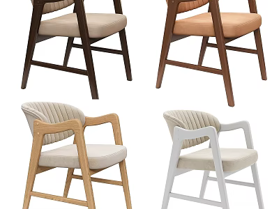 Stylish Leisure Chairs With Wooden Frames Ribbed Backrests And Various Colored Cushions 3d model