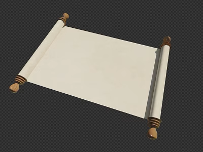 Open Ancient Blank Scroll With White Paper And Wooden Rollers 3d model