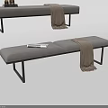 Modern Style Sofa Bench With Black Metal Legs Beige Blanket And Decorative Items