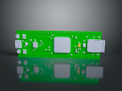 Green Computer Circuit Board With Electronic Components Chip Connectors And Circuitry 3d model