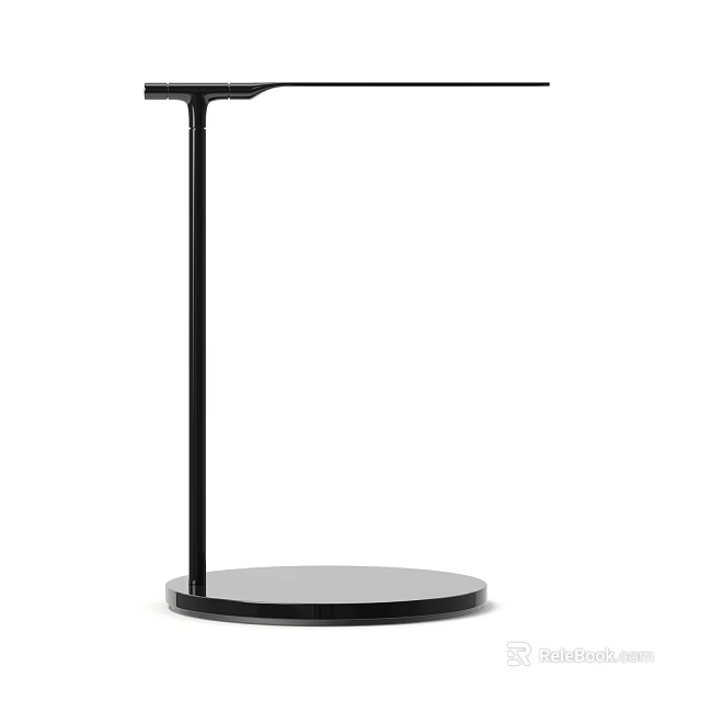 Black Modern Table Lamp With Sleek Round Base And Tall Straight Pole Design 3d model 