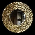 Round Golden Mirror with Feather Like Decorative Frame for Modern Interior Decor 3d model