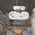Elegant Modern Dressing Table with Round Mirror and Open Storage Drawers