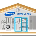 Samsung SDS Home Product Display With Window Bookshelf Lamp Washing Machine And Refrigerator