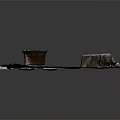 Rustic Scene Component With Worn Surface Metal Bucket Stump And Colorful Spots