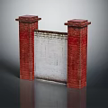 Simple Red Brick Pillars With White Wall Structure For Architectural Scenes 3d model