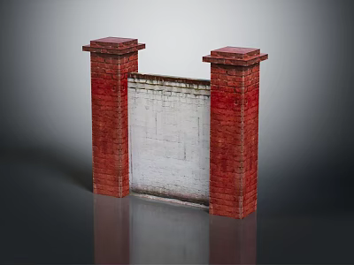 Simple Red Brick Pillars With White Wall Structure For Architectural Scenes 3d model