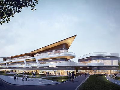 Modern Commercial Street With Contemporary Architecture Pedestrian Walkways And Retail Shops 3d model