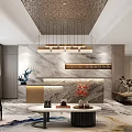 Elegant Modern Leisure Area With Comfortable Sofa Accent Chairs Marble Coffee Table And Pendant Lights