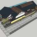 Traditional Japanese Style Commercial Complex With Bamboo Greenery And Wooden Structures