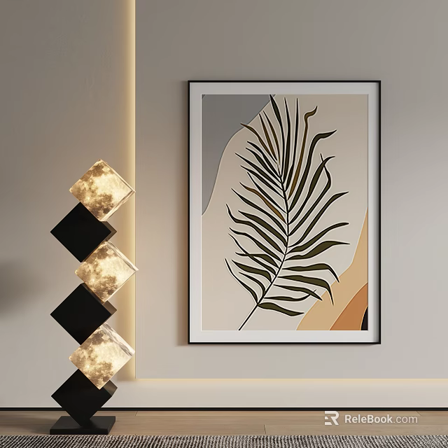 Modern Art Print Wall Decor With Palm Leaf And Light 3d model