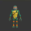 3D Ninja Turtle Character With Green Body Orange Armor And Yellow Belt Design