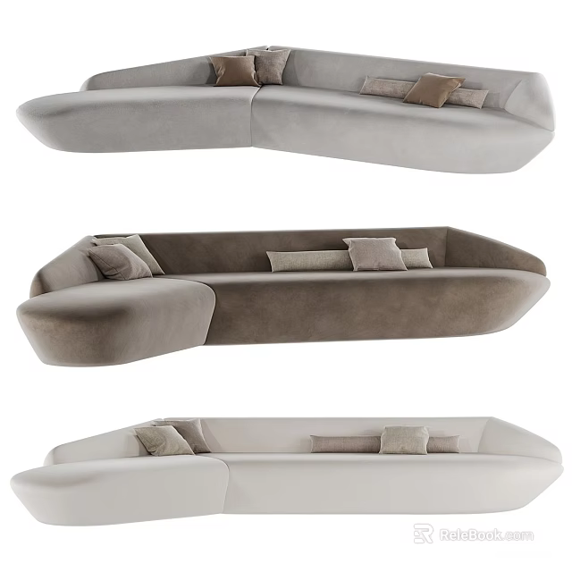 Contemporary Modular Sectional Sofa In Beige Brown And Gray With Accent Pillows 3d model 