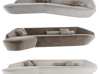Contemporary Modular Sectional Sofa In Beige Brown And Gray With Accent Pillows 3d model