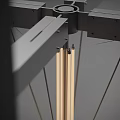 Art Installation With Suspended Metal Structures And Wooden Elements In Contemporary Space Design
