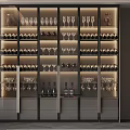 Modern Wine Cabinet With LED Lighting Glass Doors Wine Bottles And Wine Glass Storage Shelves
