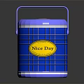 Blue Household Bucket With Grid Pattern Handle And Yellow Nice Day Label 3d model