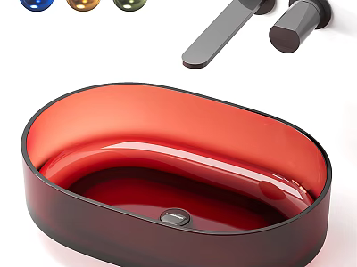 Red Oval Modern Washbasin With Sleek Faucet And Color Options For Bathroom Decor 3d model