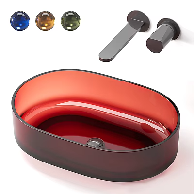 Red Oval Modern Washbasin With Sleek Faucet And Color Options For Bathroom Decor 3d model