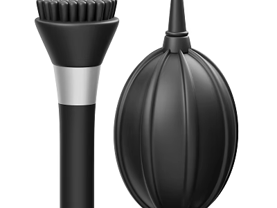 Black Household Cleaning Tools Including Brush And Air Blower With Silver Accent 3d model